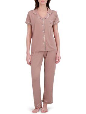 Women Mauve Button Down Shirt Soft Sleepwear Loungewear 2 Piece Pajama Set